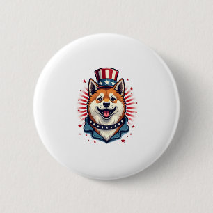 Akita dog with independence day 6 cm round badge