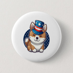 Akita dog with independence day 6 cm round badge