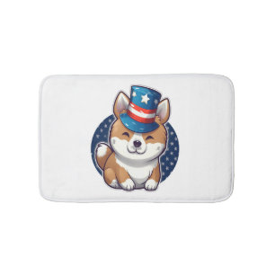 Akita dog with independence day  bath mat