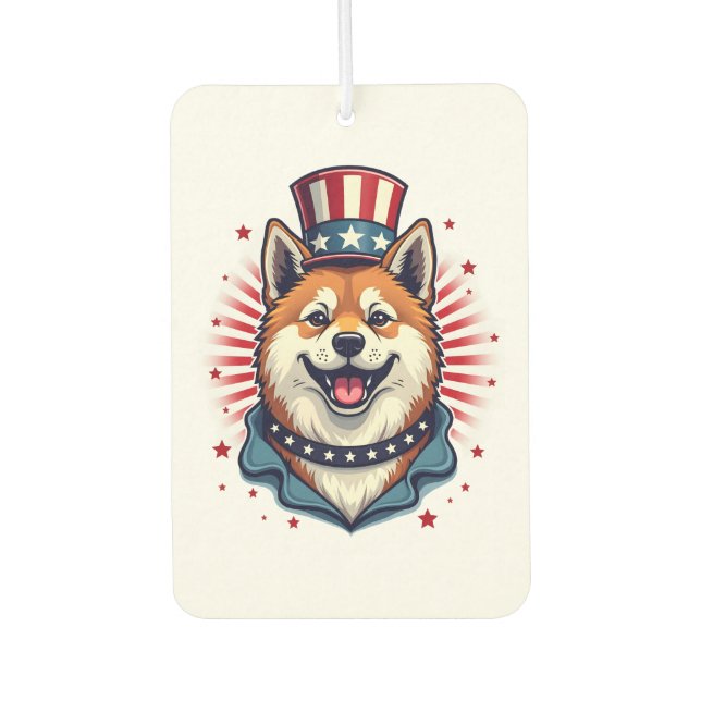 Akita dog with independence day  car air freshener (Front)