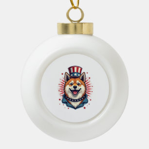 Akita dog with independence day ceramic ball christmas ornament