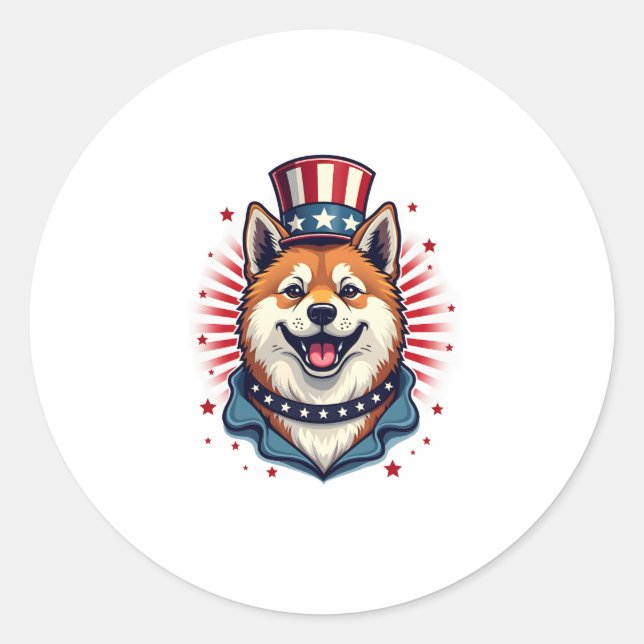 Akita dog with independence day  classic round sticker (Front)