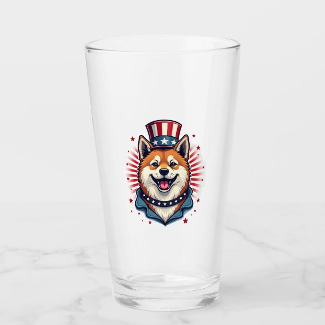 Akita dog with independence day  glass (Front)