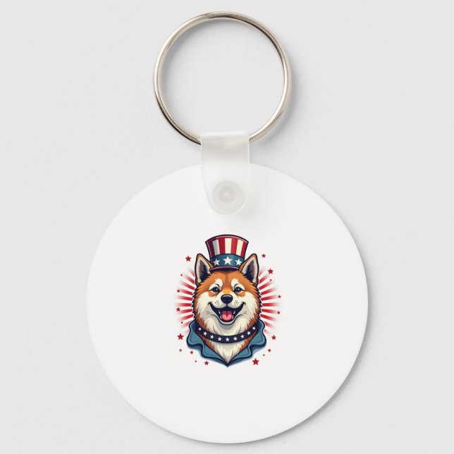 Akita dog with independence day  key ring (Front)