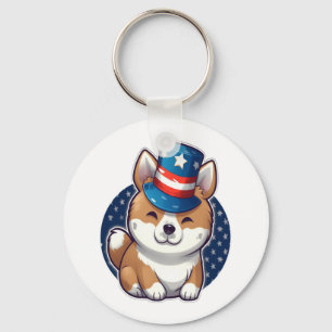 Akita dog with independence day  key ring