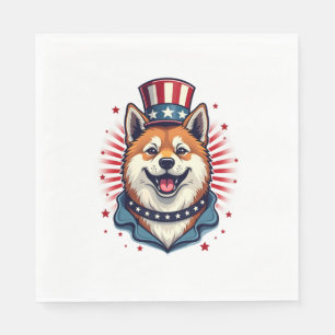 Akita dog with independence day napkin