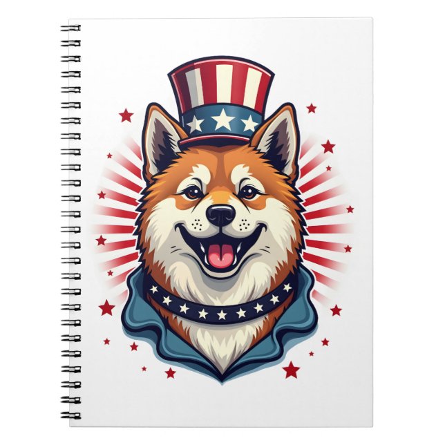Akita dog with independence day  notebook (Front)