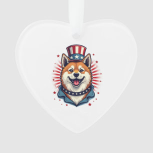 Akita dog with independence day  ornament