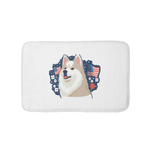Akita dog with independence day theme bath mat