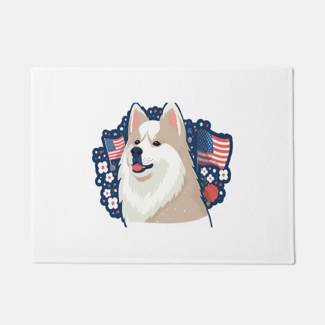 Akita dog with independence day theme doormat (Front)