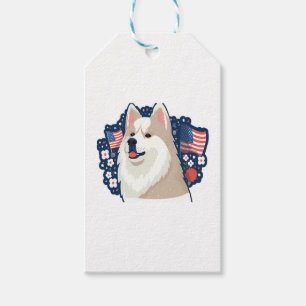 Akita dog with independence day theme gift tags