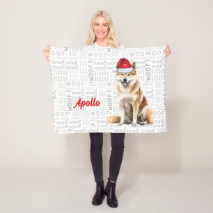 Akita Dog with Name Christmas Holiday Fleece Blanket