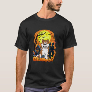 Akita Dog With Pumpkins Funny Scary Halloween Part T-Shirt