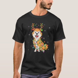 Akita Dog Xmas Lighting Reindeer Hat Akita Christm T-Shirt