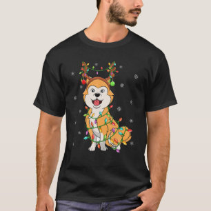 Akita Dog Xmas Lighting Reindeer Hat Akita Christm T-Shirt