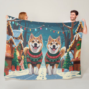 Akita Dogs Christmas Snow Holiday Fleece Blanket