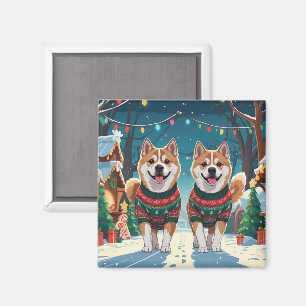 Akita Dogs Christmas Snow Holiday Magnet
