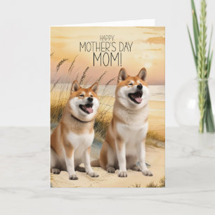 Akita Dogs Mother's Day Sunset Beach Cove Holiday Card