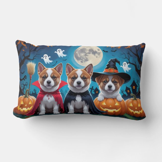 Akita Dogs Pumpkin Halloween Funny Lumbar Cushion (Front)