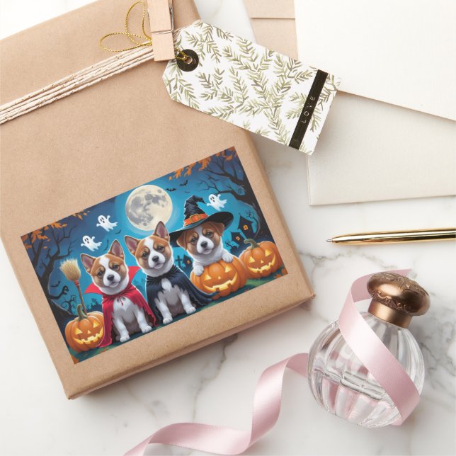 Akita Dogs Pumpkin Halloween Funny Rectangular Sticker (Gifting)