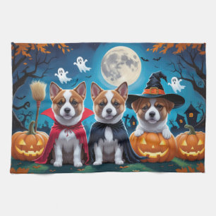 Akita Dogs Pumpkin Halloween Funny Tea Towel