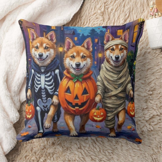 Akita Dogs Trick-or-Treating in Halloween Costumes Cushion (Blanket)