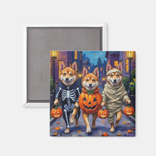 Akita Dogs Trick-or-Treating in Halloween Costumes Magnet
