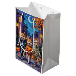 Akita Dogs Trick-or-Treating in Halloween Costumes Medium Gift Bag