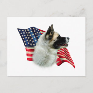 Akita Flag; Patriotic Akita; Akita American Flag Postcard