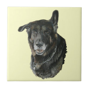akita German shepherd mixed breed dog art tile