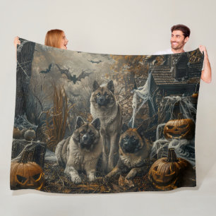 Akita Halloween Night Doggy Delight  Fleece Blanket