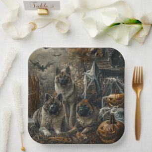 Akita Halloween Night Doggy Delight Paper Plate