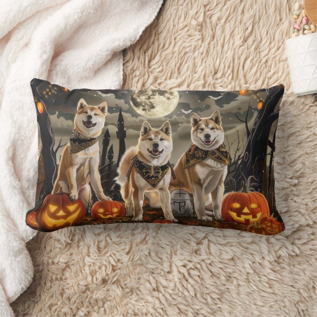 Akita Halloween Spooky Lumbar Cushion (Blanket)