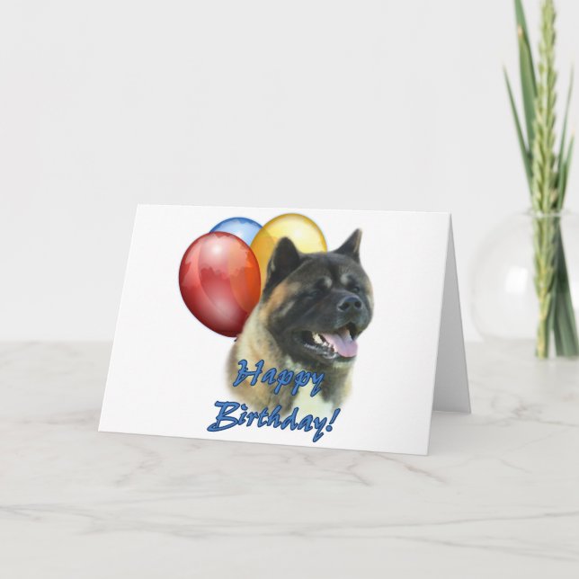 Akita Happy Birthday Balloons Card (Front)