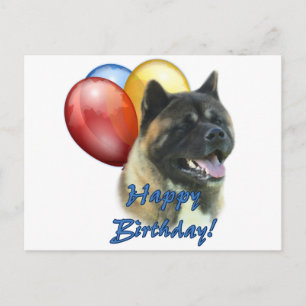 Akita Happy Birthday Balloons Postcard