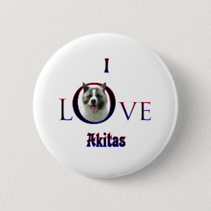 Akita I Love 6 Cm Round Badge