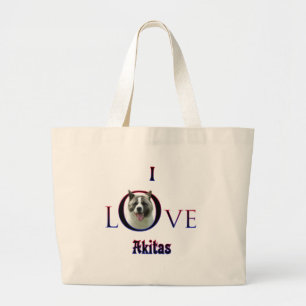Akita I Love Large Tote Bag