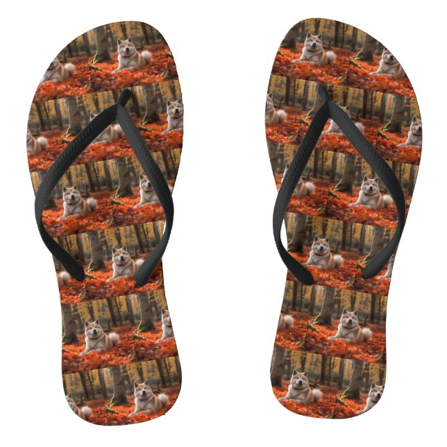 Akita in Autumn Leaves Fall Inspired Thongs (Footbed)