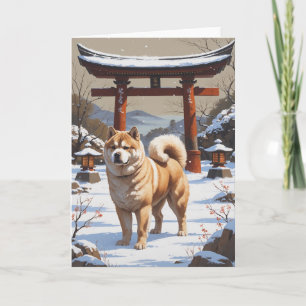 Akita in Japanese Winter Landscape Traditional Art Card