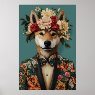 Akita In Suit Poster, Akita Portrait, Akita Oil Poster