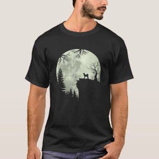 Akita Inu Dog And Moon Howl In Forest Dog Hallowee T-Shirt