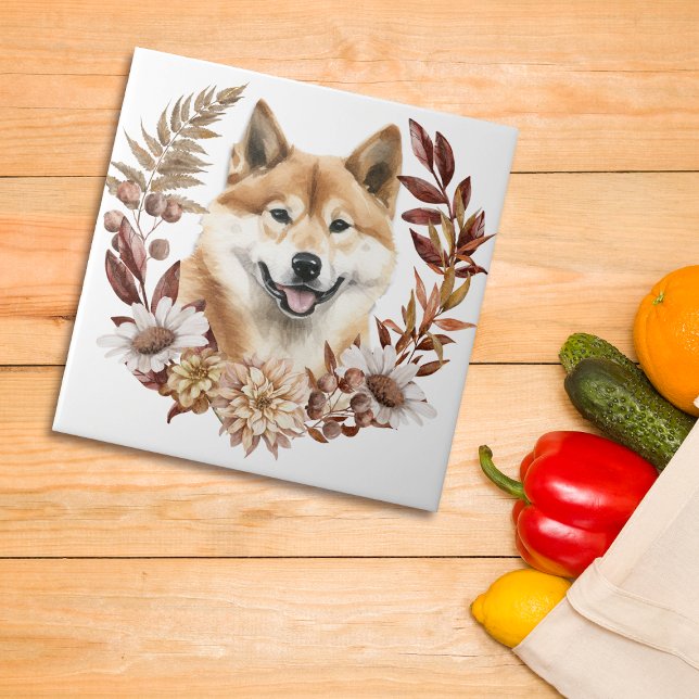 Akita Inu Dog Autumn Wreath Ceramic Tile (Creator Uploaded)