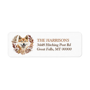 Akita Inu Dog Autumn Wreath Return Address Label