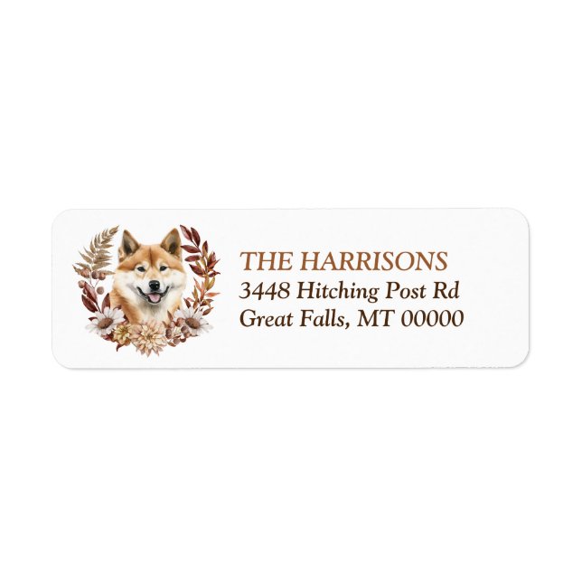 Akita Inu Dog Autumn Wreath Return Address Label (Front)