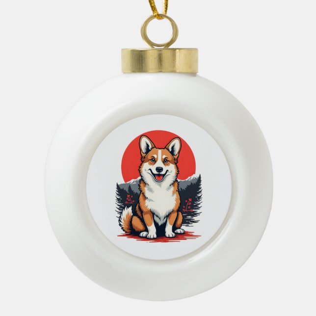 Akita Inu Dog Ceramic Ball Christmas Ornament (Front)