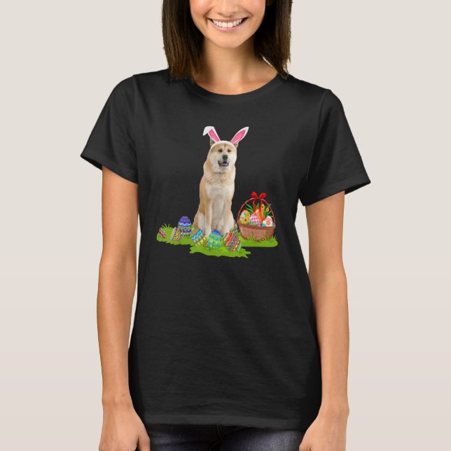 Akita Inu Dog Easter Egg Hunting Bunny Akita Inu E T-Shirt (Front)