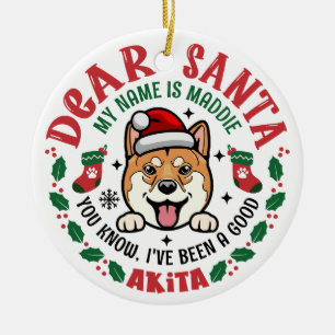 Akita Inu Dog Santa Personalised Christmas Tree Ceramic Ornament