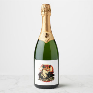 Akita Inu Dog Sparkling Wine Label
