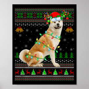 Akita Inu Dog Ugly Christmas Sweaters Holiday Sant Poster
