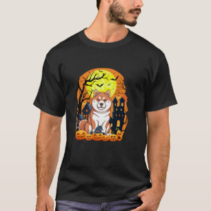 Akita Inu Dog With Pumpkins Funny Scary Halloween T-Shirt